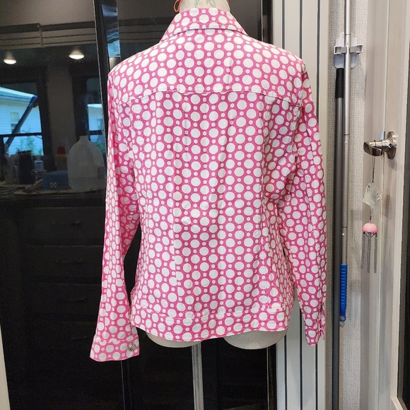 Christopher & Banks Pink and White Notched Collar Jean Jacket - Picture 3 of 7